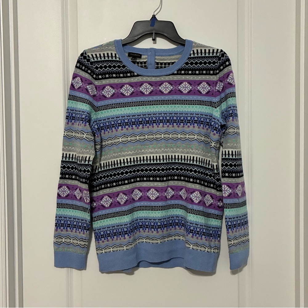 Talbots Blue and Purple Patterned Wool Blend Sweater Women’s Medium